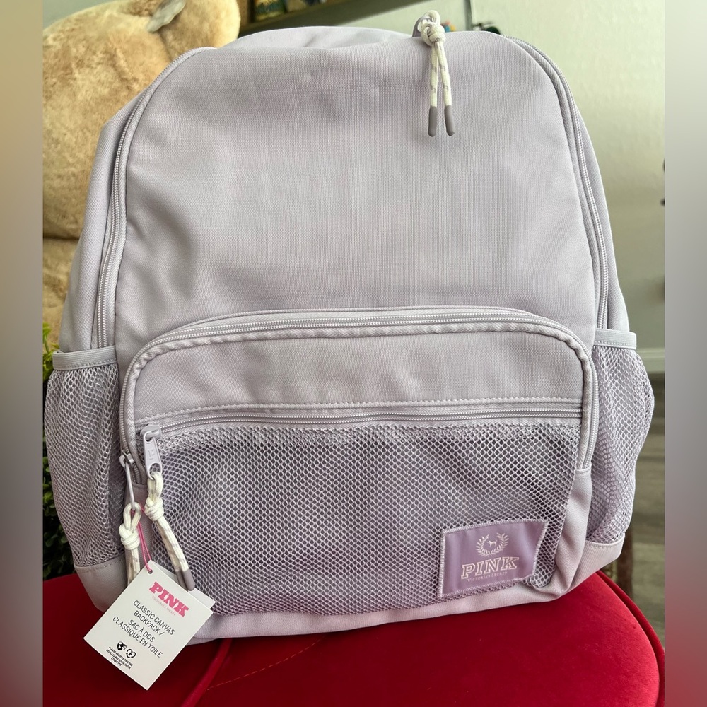Pink Classic Canvas Backpack In Light Purple/Spring Violet Color. - Picture 3 of 7